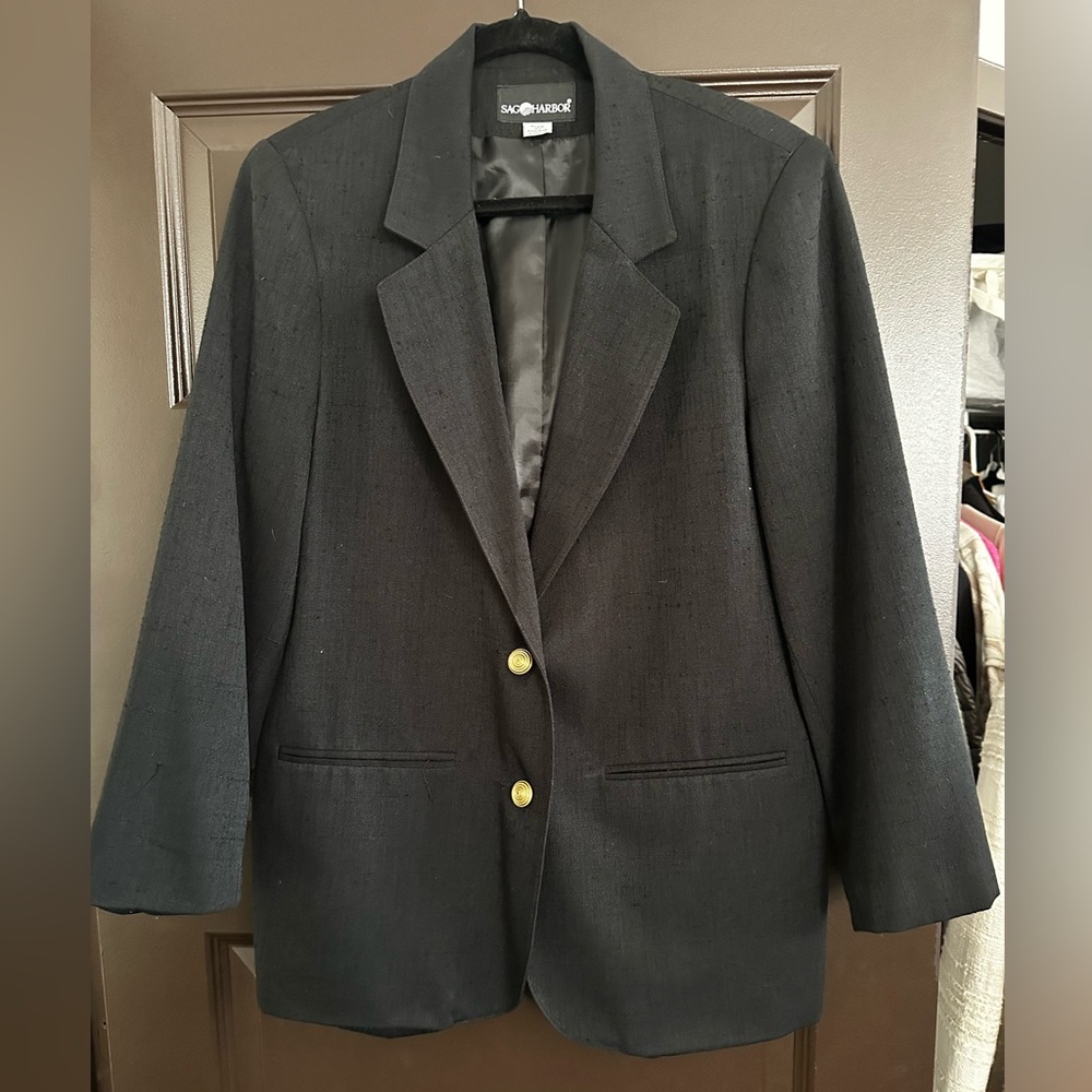 VINTAGE BLACK SAG HARBOR TEXTURED BLAZER 10